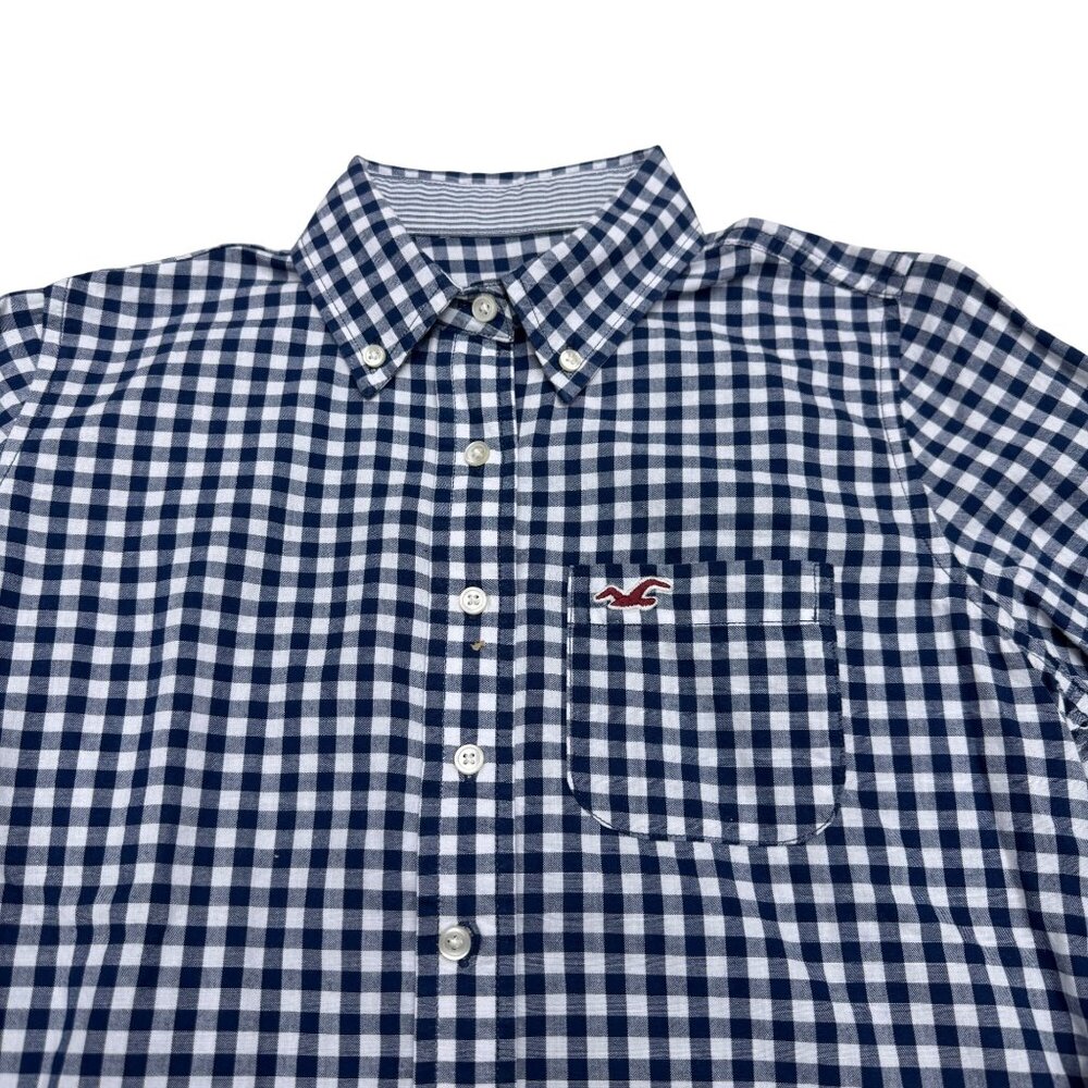 Y2K Hollister Women's Blue White Checker LS Button Down Shirt 100% Cotton, Sz S - Picture 3 of 7